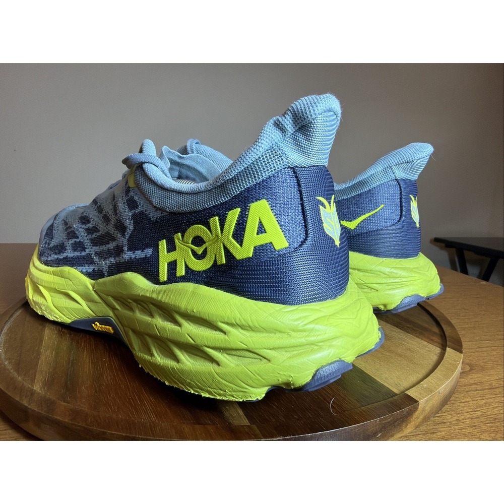 HOKA ONE ONE Men's Shoes Size 14 2E Speedgoat 5 Wide Stone Blue/ Dark Citron - Picture 2 of 16